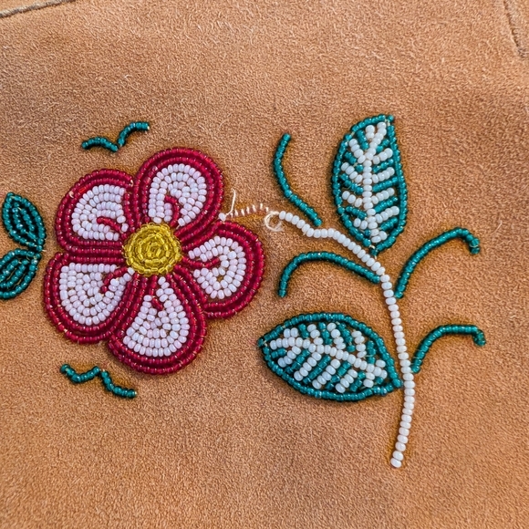 Embroidered Tan Suede Jacket with Fringe - Picture 5 of 7